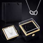 Boîte rotative avec rose éternelle - collier double cœur personnalisé