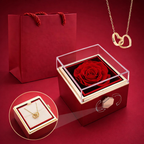 Boîte rotative avec rose éternelle - collier double cœur personnalisé