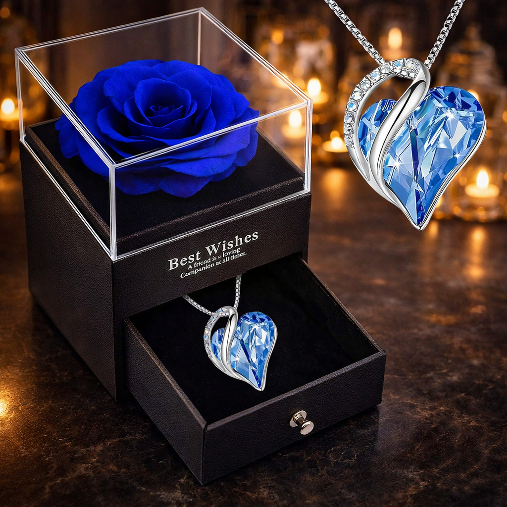 Boîte cadeau avec rose éternelle - collier