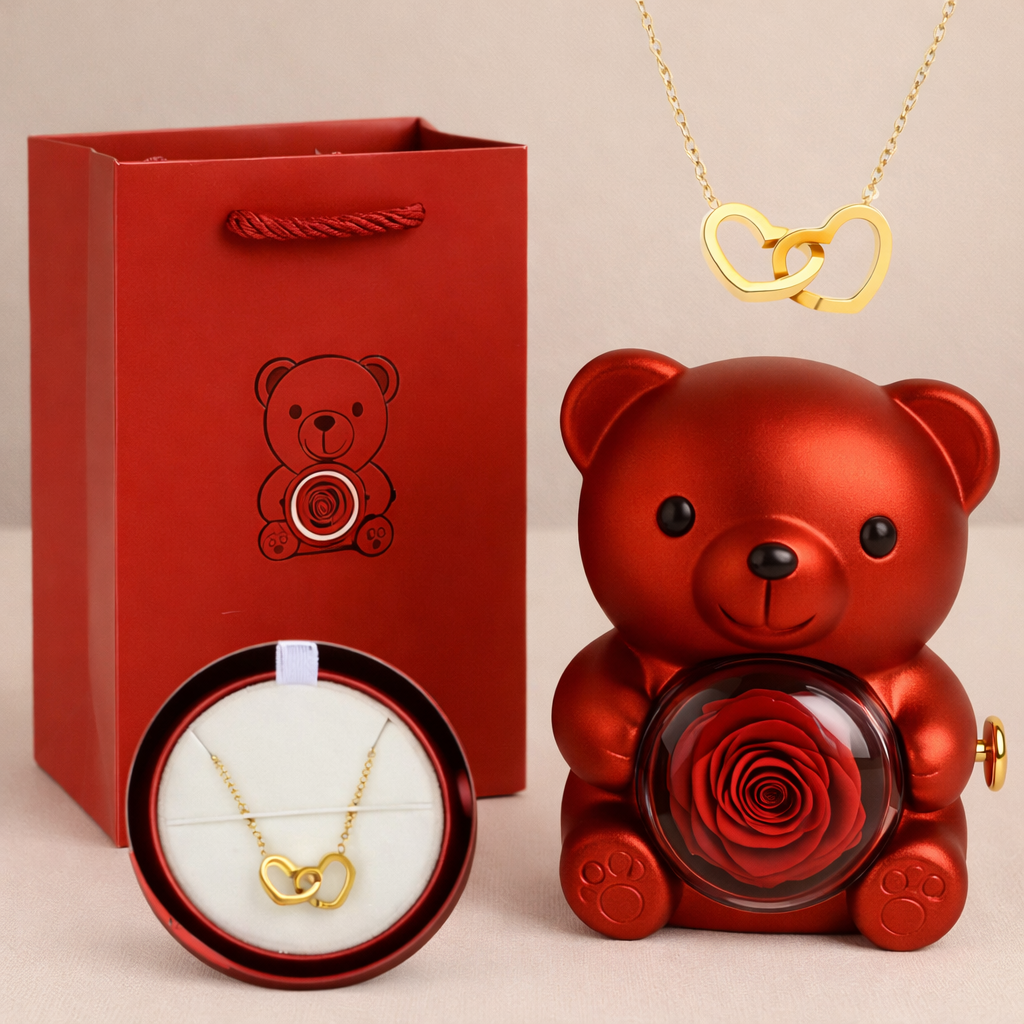 Teddy avec Rose Eternelle - Collier Gravé 