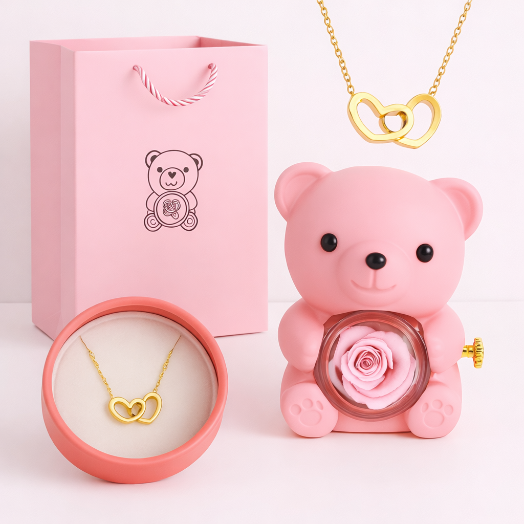 Teddy avec Rose Eternelle - Collier Gravé 
