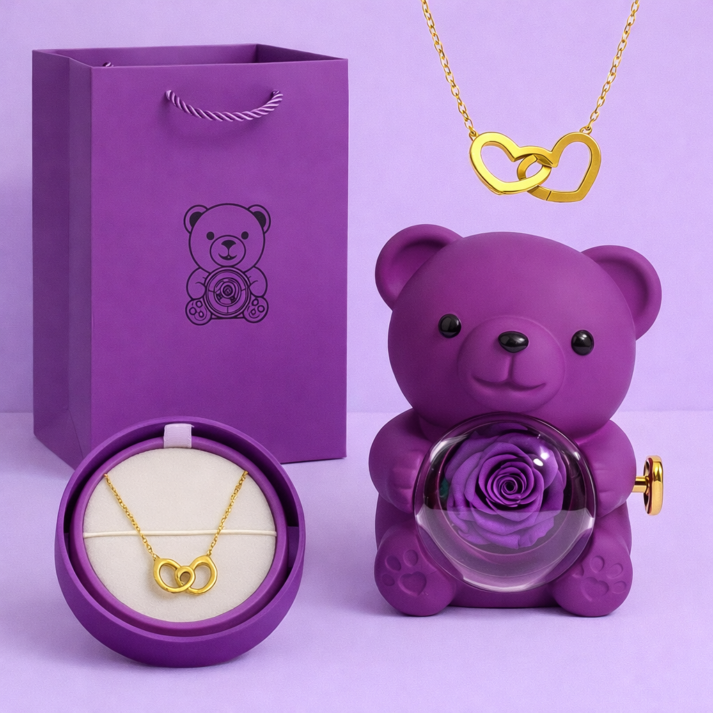 Teddy avec Rose Eternelle - Collier Gravé 